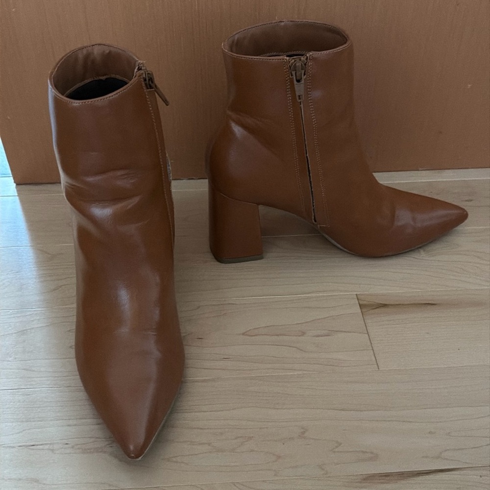 Sienna Brown faux leather pointy heels ankle boots